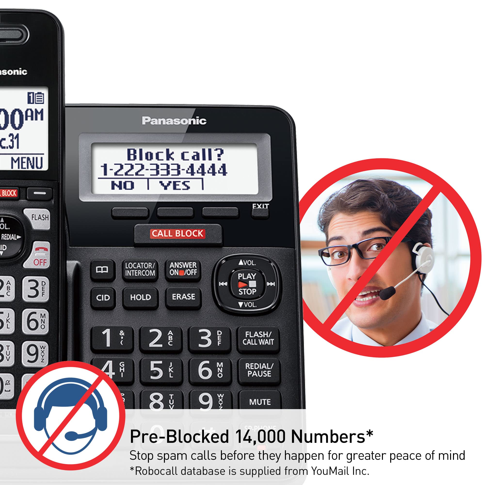 Panasonic KX-TGF944B 4-Handset Cordless Phone System with Call Block, Scam Alert, 2-Way Recording & Answering Machine - Black | Ideal for Home & Small Business Use