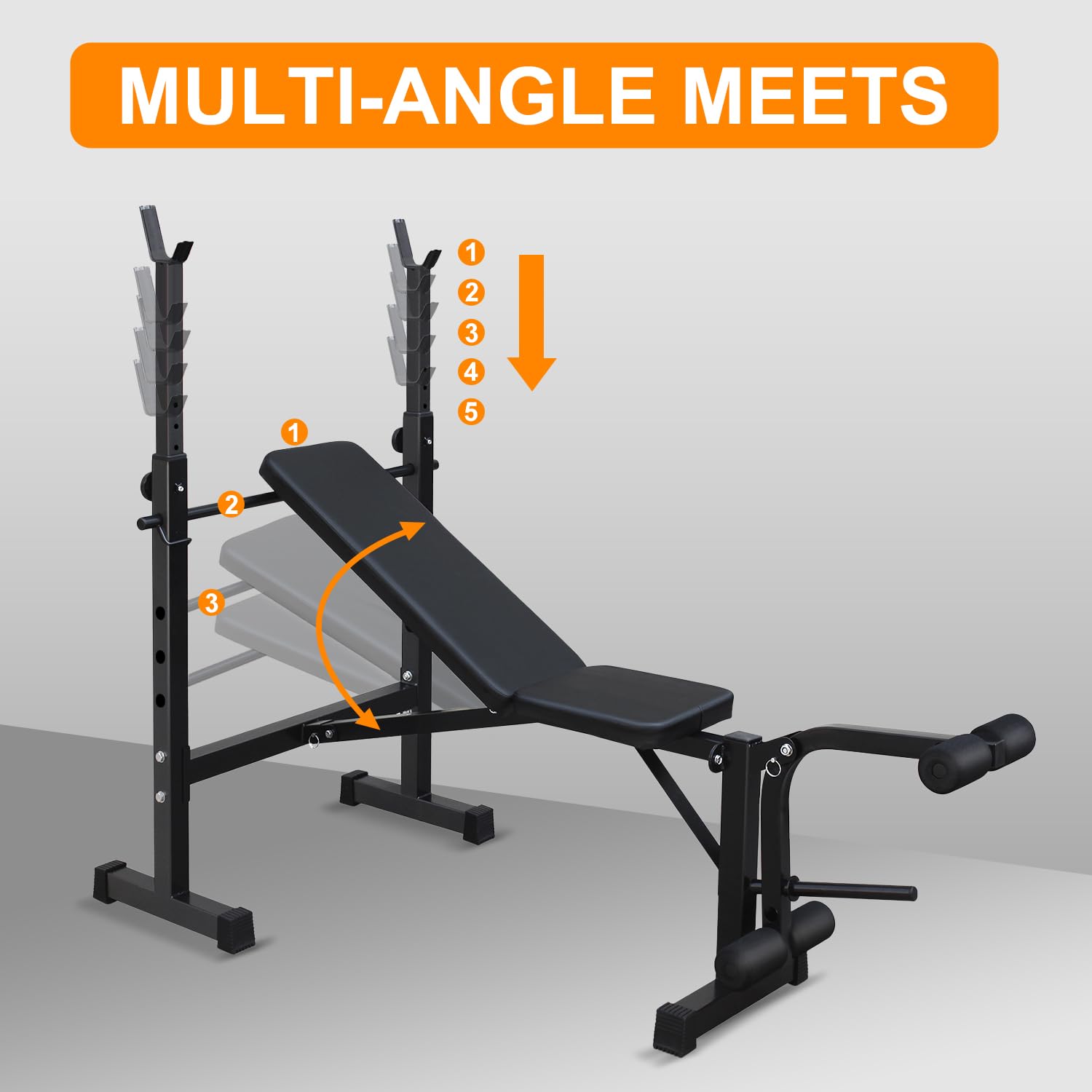 Adjustable Weight Bench with Squat Rack - Foldable Olympic Bench Press Set for Home Gym, Strength Training Equipment with Leg Developer - Perfect for Full-Body Workouts, Strength Building & Home Fitness Training