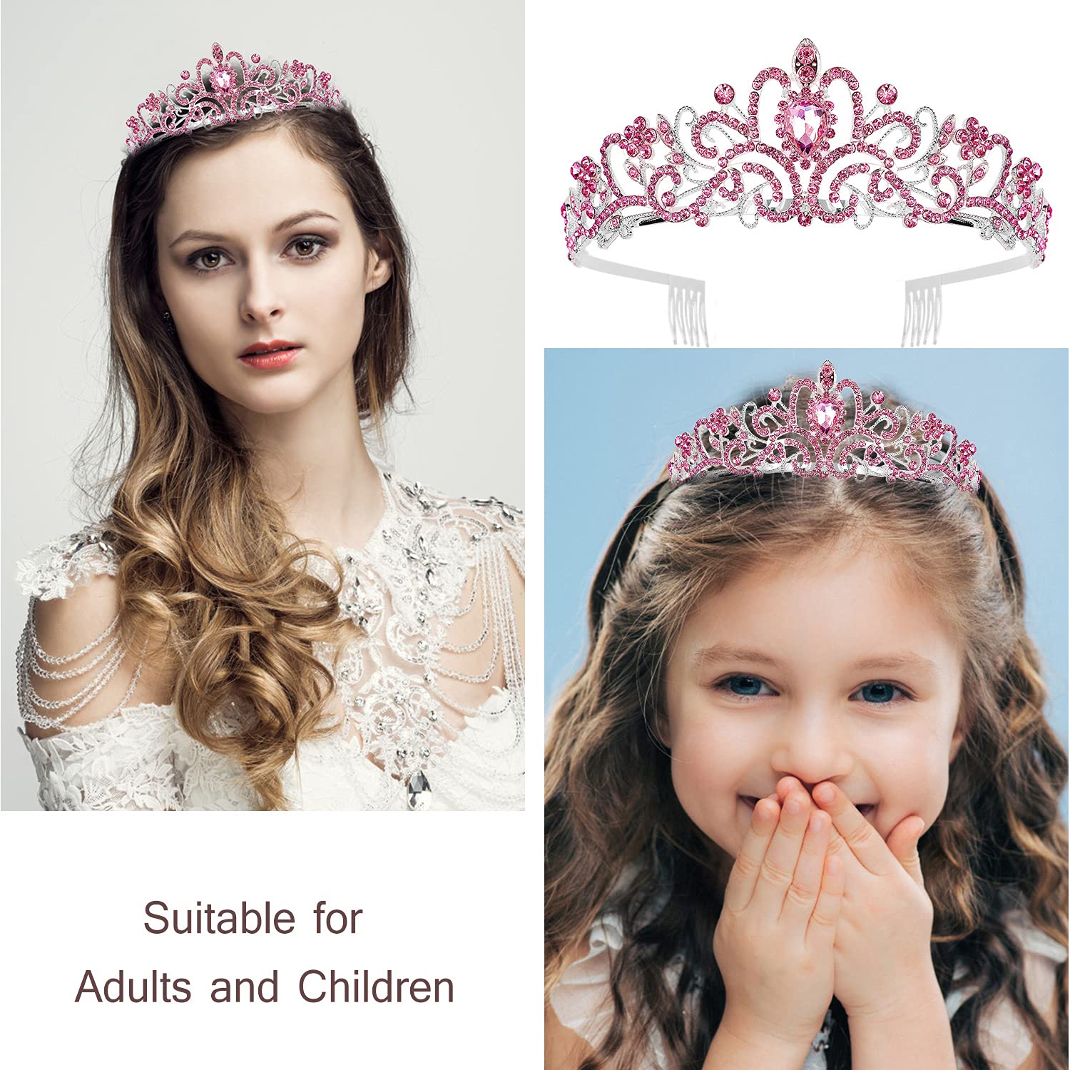 VELSCRUN Girls Birthday Tiara & Crown Set - Princess Party Decorations, Birthday Sash & Gifts for Girls (Pink, Gold) | Perfect for Birthday Parties, Princess Themes & Special Celebrations
