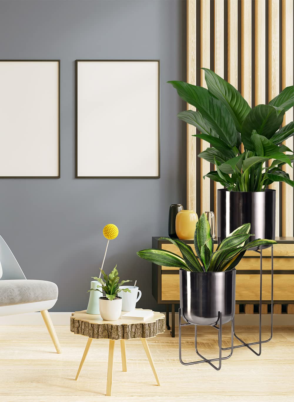 Modern Mid Century Black Nickel Planters with Stand - 13