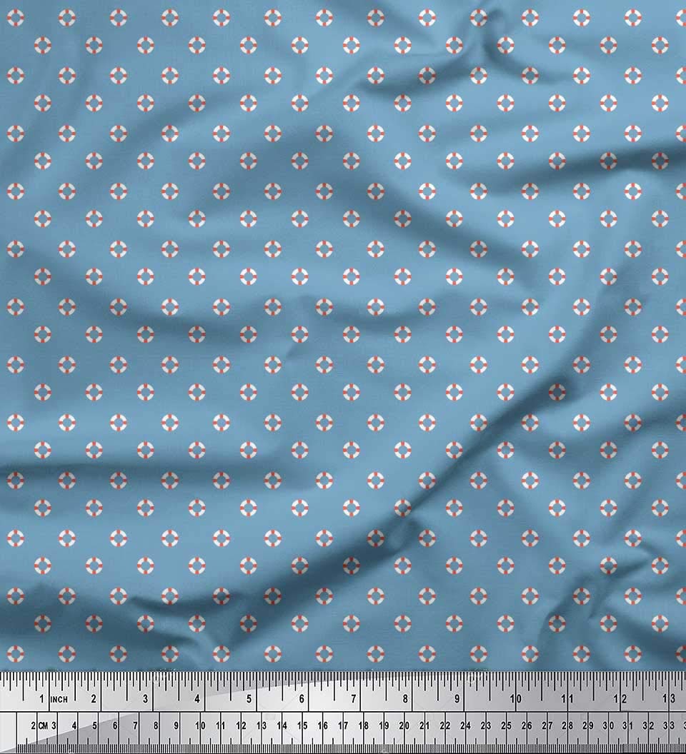 Soimoi Moss Georgette Brown Fabric by The Yard - 42 Inch Wide Printed Fabric with Small Swimming Ring Design for Summer Swimwear, Beach Cover-Ups & DIY Crafts