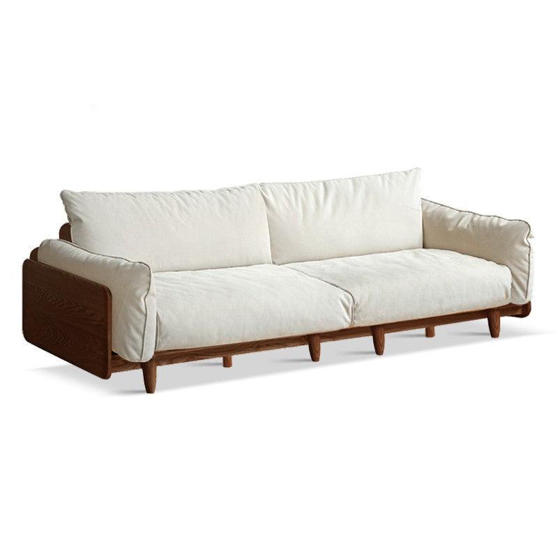 Oak Solid Wood Leather & Fabric Straight Sofa - Durable Modern Living Room Furniture for Home & Office