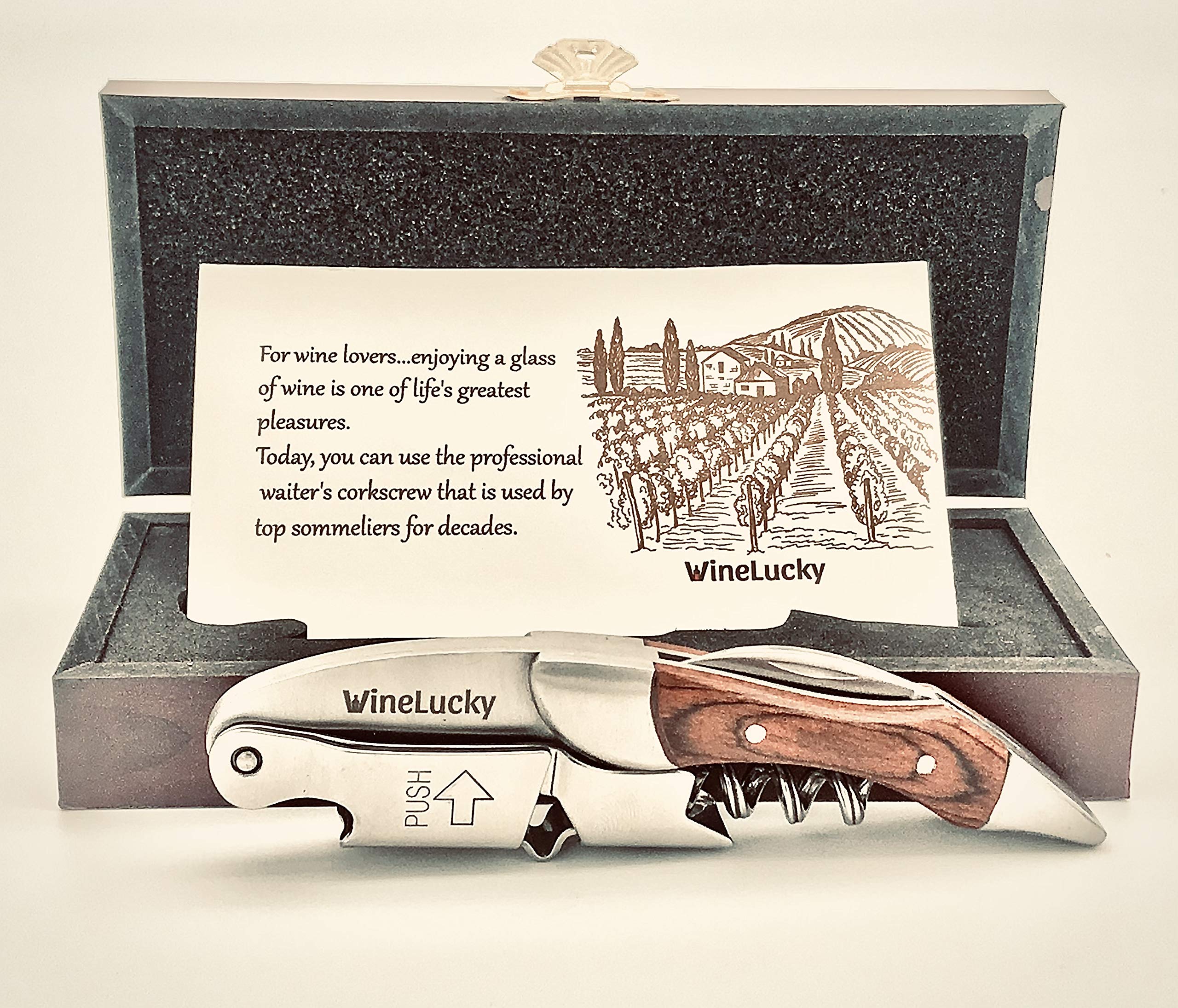 Premium Wooden Box Wine Bottle Opener Set - Heavy Duty Sommelier Corkscrew with Rosewood Handle & Foil Cutter - Stainless Steel Wine Key for Wine Lovers & Waiters - Elegant Gift for Weddings, Anniversaries & Wine Tastings (Brown, Rosewood)
