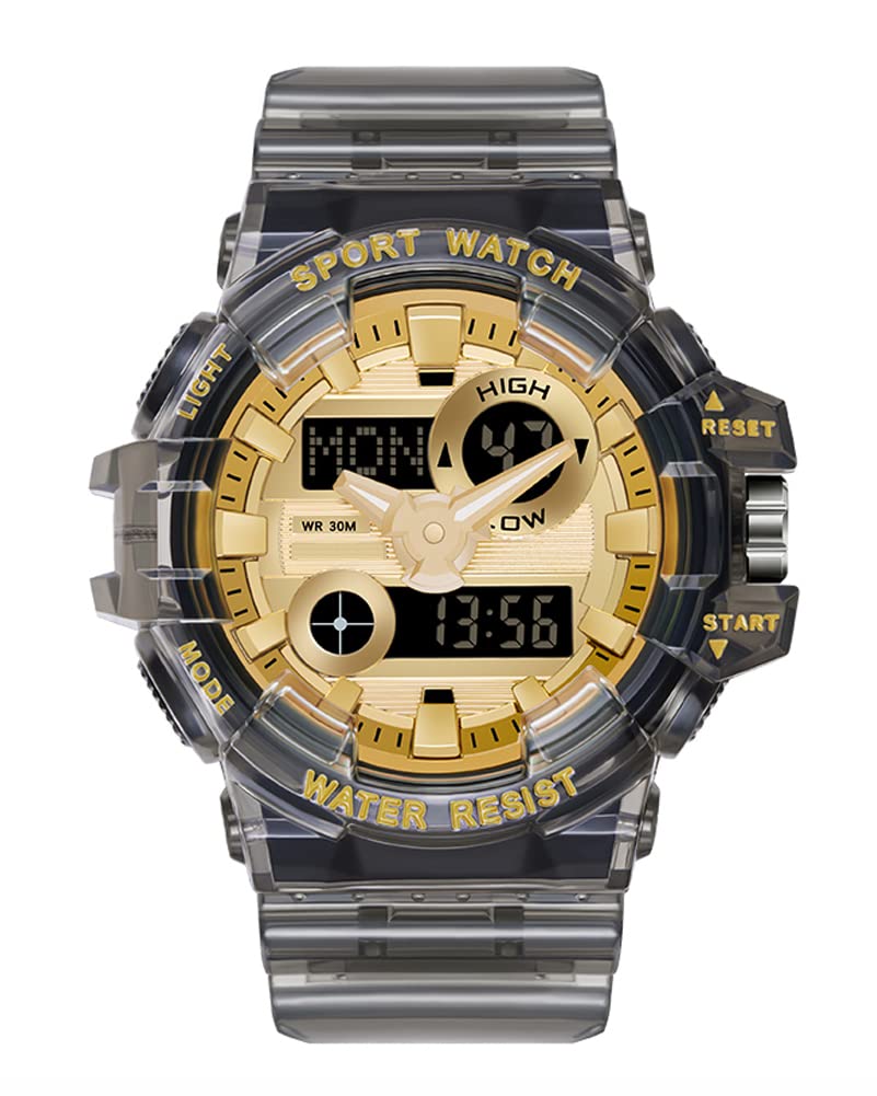 **Men's Digital Analog Waterproof Sports Watch - LED Backlight, Military Tactical Design with Alarm & Stopwatch - Ideal for Outdoor, Running, Hiking & Daily Use (White/Black/Gold)**