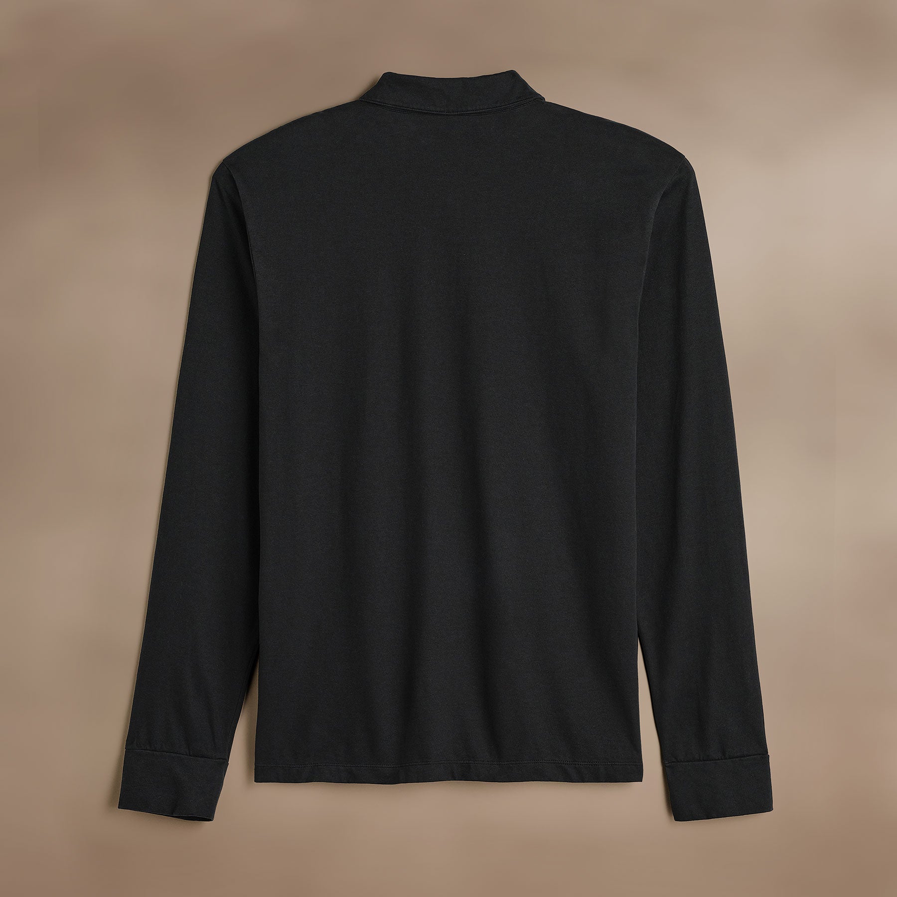 Premium Heavyweight Luxe Jersey Long Sleeve Polo Shirt for Men - Classic Black - Business Casual & Golf Wear