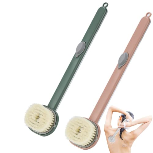 2PCS Long Handle Bath Massage Cleaning Brush with Soap Dispenser - Exfoliating Shower Brush & Body Scrubber for Back, Feet & Hard to Reach Areas - Perfect for Deep Cleansing, Dead Skin Removal & Relaxing Massage - Ideal for Elderly, Pregnant Women & Limited Mobility Users