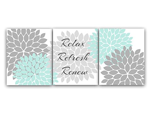 Gray and Aqua Bathroom Wall Art Prints - Set of 3 Modern Décor for Relaxation & Renewal | Perfect for Bathroom, Spa, or Home Decor