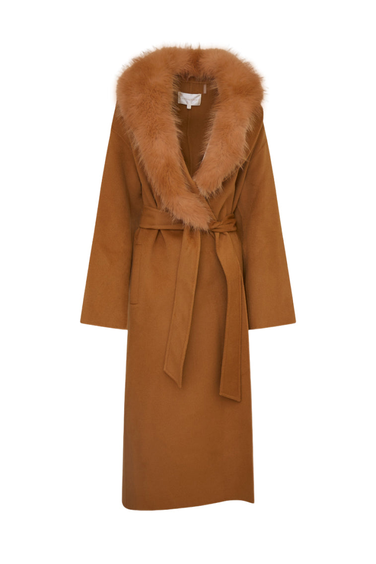 Mahika Women's Wool Cashmere Blend Faux Fur Collar Winter Coat - Warm Elegant Outerwear for Cold Weather, Office & Evening Events