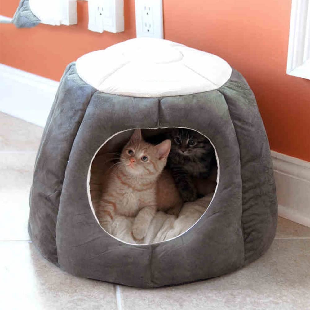 Cozy Warm Pet Bed for Cats & Small Dogs - Indoor/Outdoor Cave Nest with Soft Fleece Lining - Winter House for Puppies & Kittens (Wine Red, Small) - Perfect for Cuddling, Sleeping & Keeping Pets Warm in Cold Weather