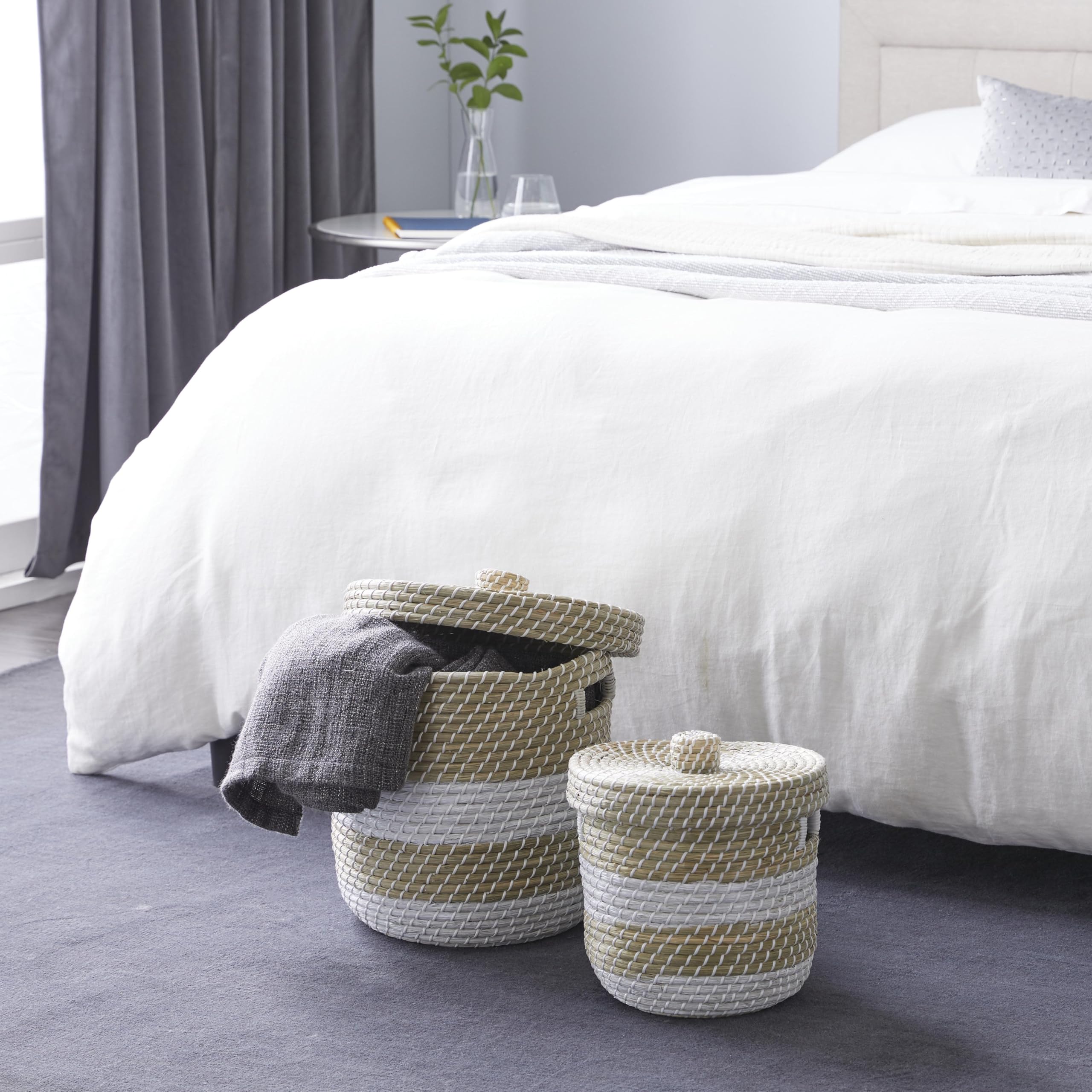 Deco 79 Seagrass Handmade Woven Storage Basket Set of 2 - 13