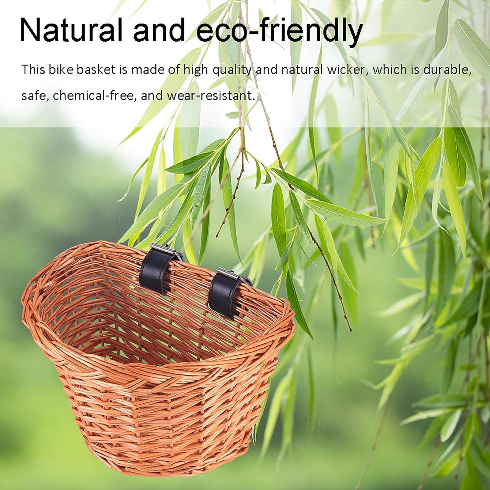 Eco-Friendly Wicker D-Shaped Bicycle Basket - Portable Front Bike Basket for Shopping, Groceries & Vegetables | Perfect for Mountain Bikes, Commuting & Farmers Market Trips