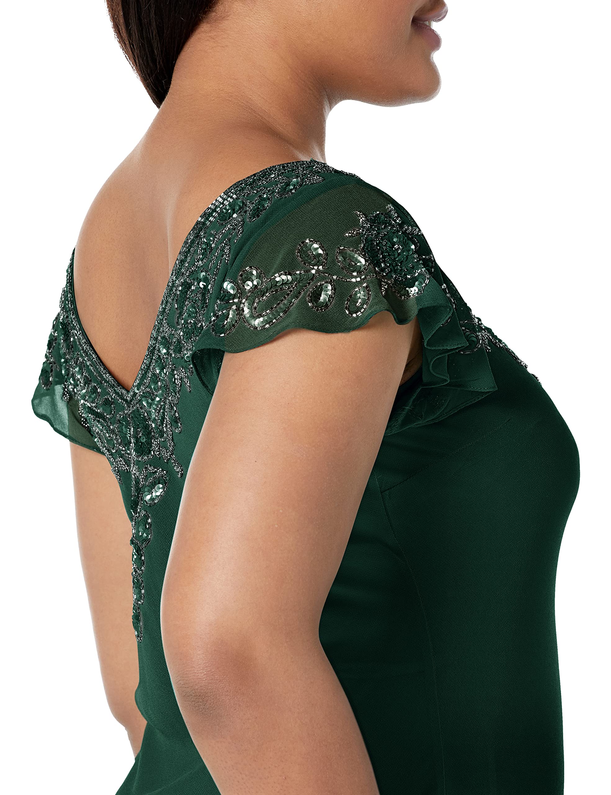 J Kara Women's Plus Size Petite Flutter Sleeve Hanky Hem Cocktail Beaded Dress - Elegant Party Wear for Weddings, Evening Events & Special Occasions