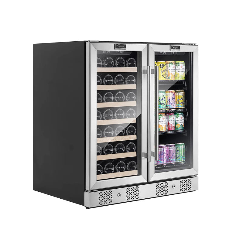 Empava 6.3 cu.ft Dual Zone Wine and Beverage Cooler - Stainless Steel Refrigerator for 33 Bottles or 96 Cans - Perfect for Home Bars, Restaurants, and Wine Cellars