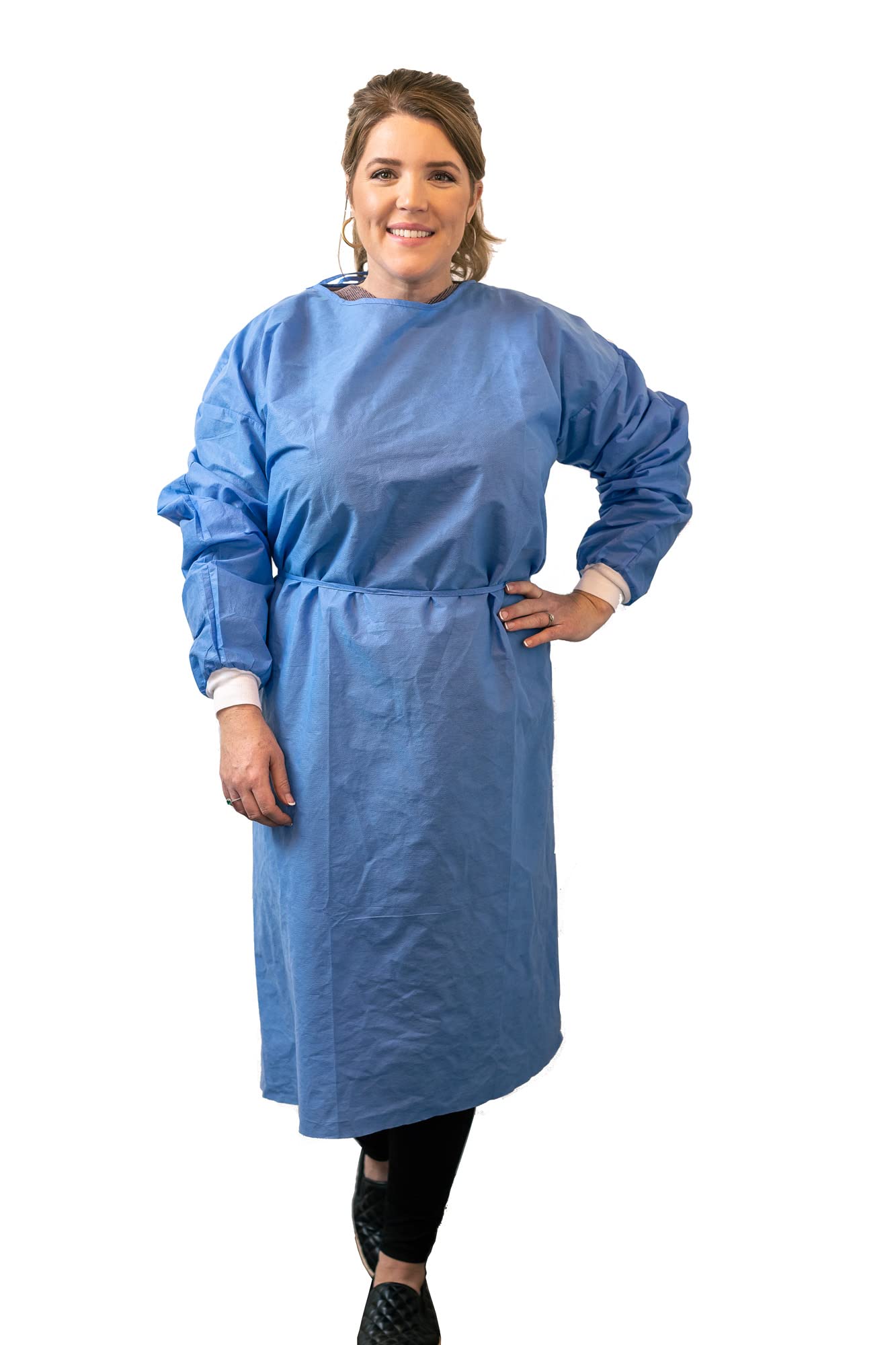 100-Pack Level 2 Disposable Isolation Gowns - SMS 35g, Fully Enclosed Design with Double Tie Neck & Waist, Knitted Cuffs, Blue, Unisex - Ideal for Medical, Dental, Laboratory & Healthcare Professionals