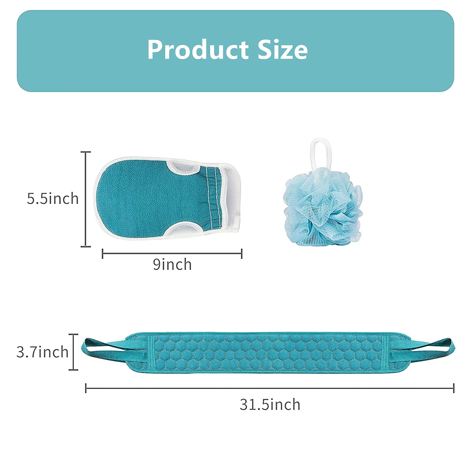 3-Piece Loofah Kit - Exfoliating Bath Sponge Puff, Back Scrubber & Gloves for Shower & Skincare | Perfect for Body Wash, Deep Cleansing & Spa Day at Home