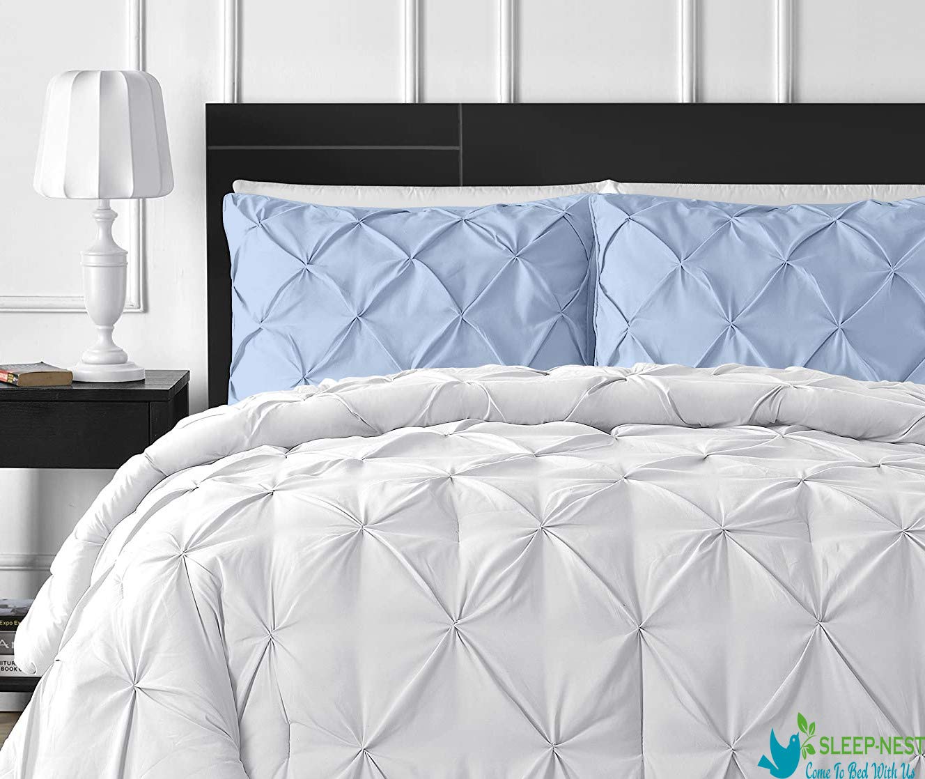 800TC 100% Cotton Pinch Pleated King Pillow Sham Set of 2 - Ultra Soft Light Blue Decorative Pillow Covers (20x40 Inches) for Bedroom Luxury & Hotel Style Decor