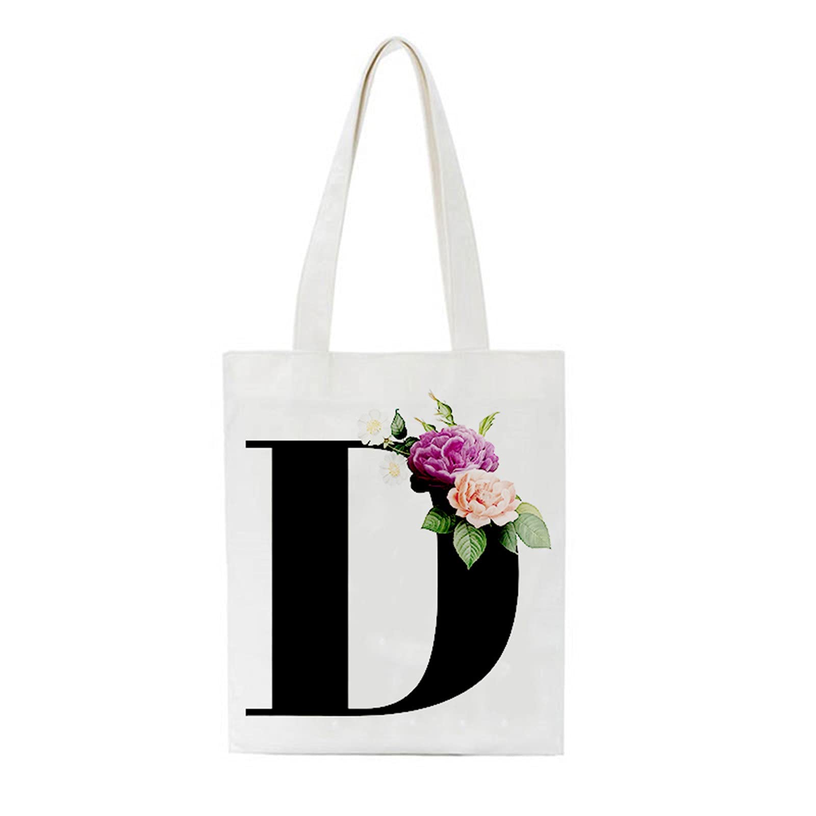 Personalized Initial Floral Watercolor Tote Bag for Women - Custom Letter Monogrammed Canvas Bag - Perfect Gift for Her, Birthday, Mother's Day & Everyday Use