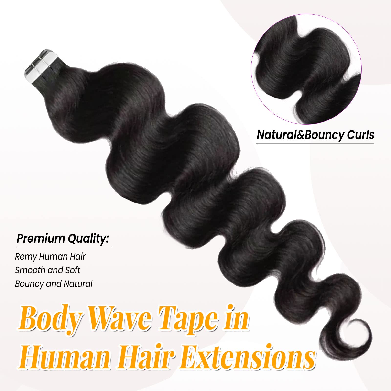 18 Inch Body Wave Tape in Hair Extensions - 100% Real Human Hair, Natural Black, Double Sided Skin Weft - 20pcs 50g for Black Women - Perfect for Daily Styling, Special Occasions & Volume Boost