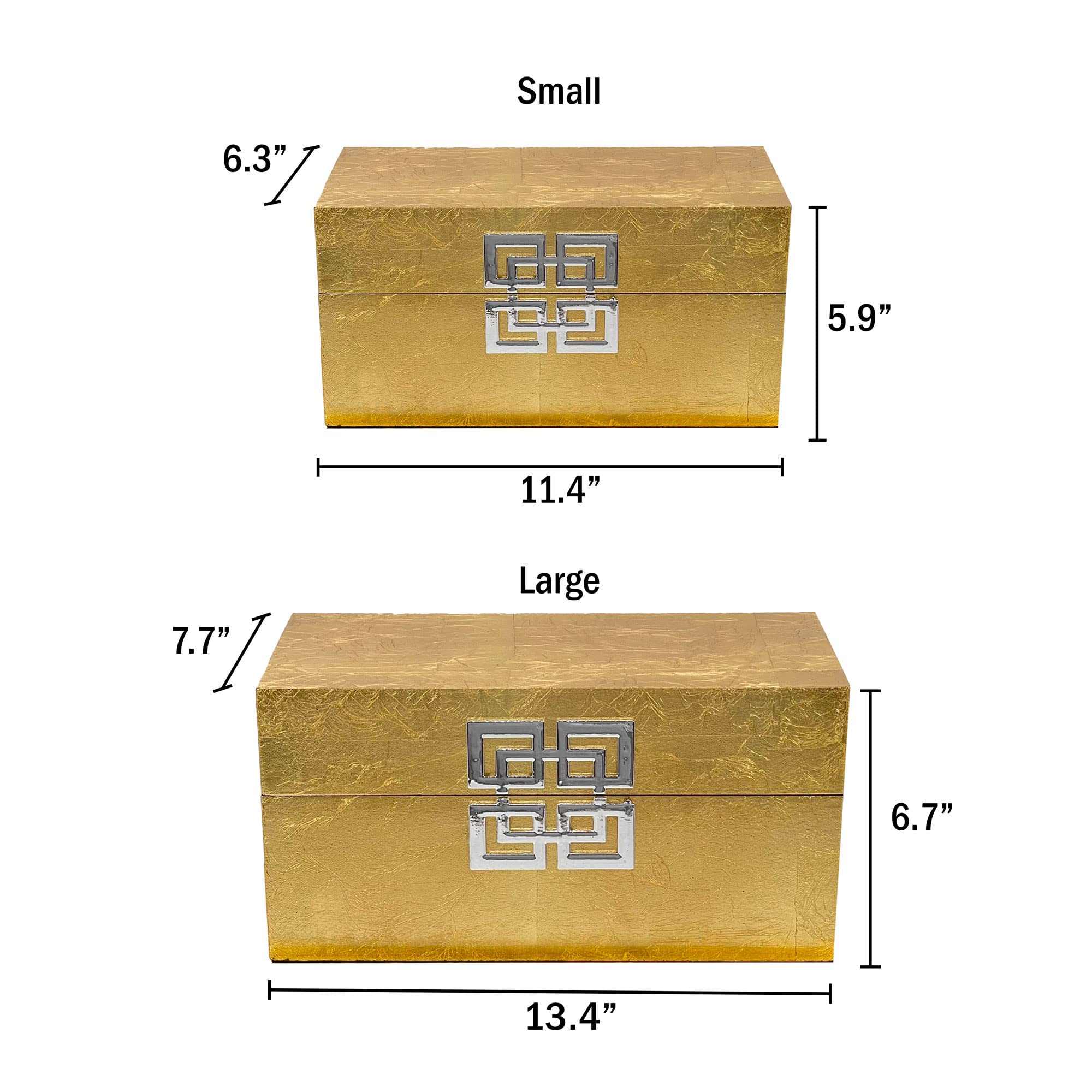 Galt International Wooden Storage Box Set with Hinged Lid - Classic Decorative Storage Box with Geometric Clasp for Bedroom, Living Room & Home Organization - Set of 2 (Gold Leaf) - Perfect for Jewelry, Keepsakes & Home Decor Display