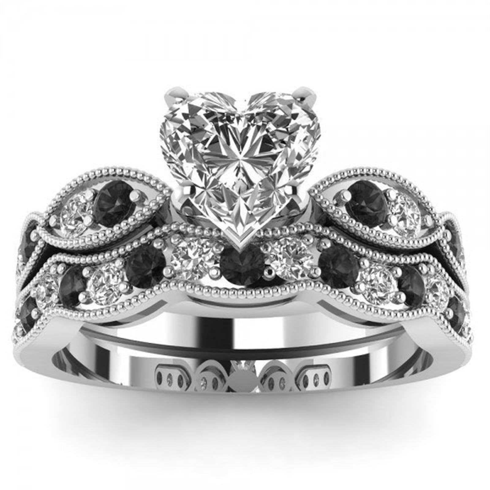 Jeulia 3 Carat CZ Solitaire Engagement Ring Set - Halo Milgrain Heart Cut Sterling Silver Wedding Band for Women | Perfect for Proposals, Anniversaries & Bridal Jewelry Collections