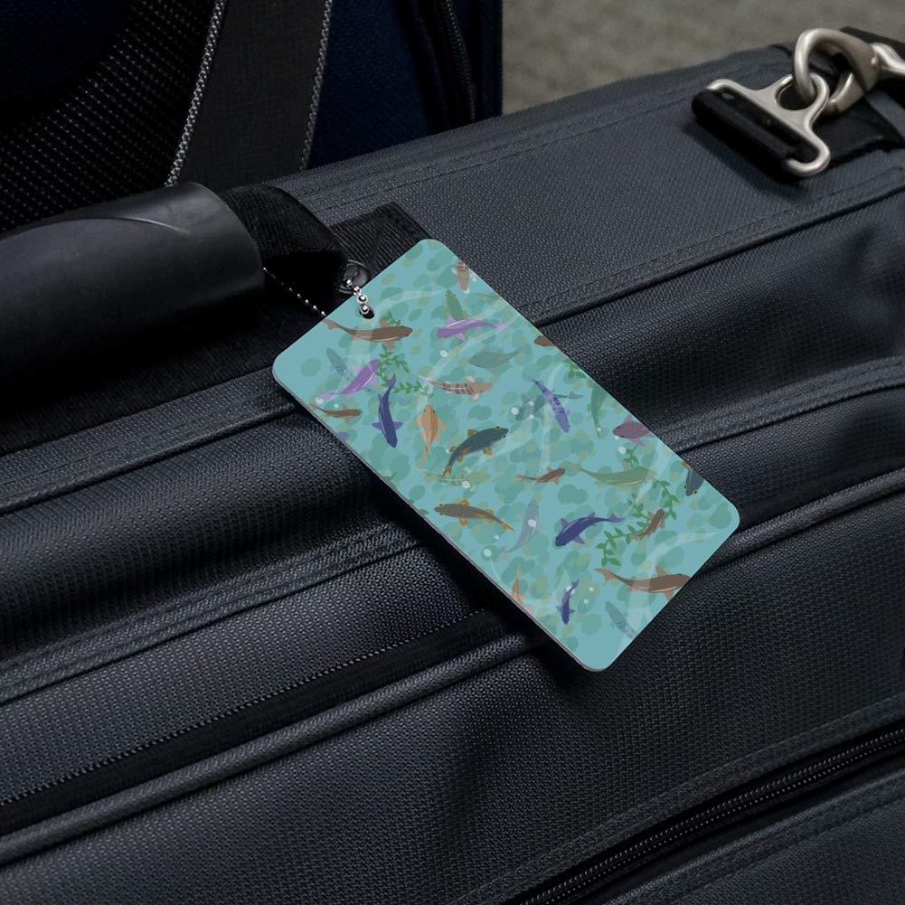 Fish Swimming in River Pattern Luggage Tag - Waterproof Suitcase ID Card Holder for Travel Bags - Perfect for Carry-Ons, Checked Luggage & Backpacks