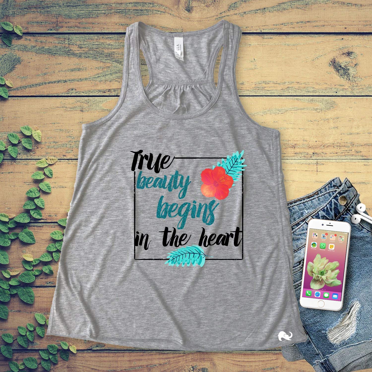 NanyCrafts True Beauty Begins in The Heart Women's Racerback Tank Top - Comfortable Workout & Yoga Top for Women, Perfect for Gym, Running, and Casual Wear