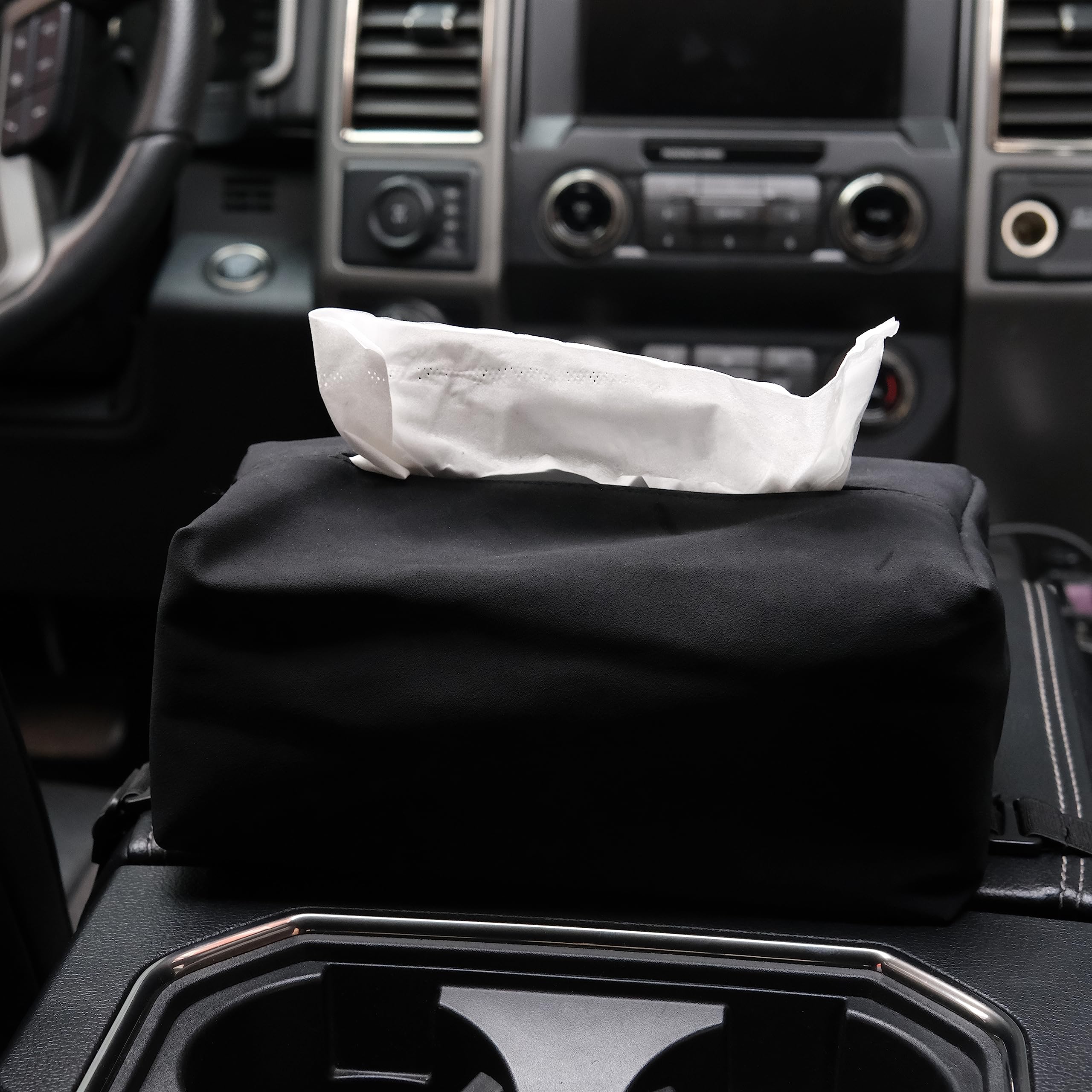 JEYODA Extra Large Suede Car Tissue Holder - 120 Standard Tissue Box Cover for Vehicle Seat, Napkin Organizer (Black) | Perfect for Cars, SUVs, Trucks & Road Trips