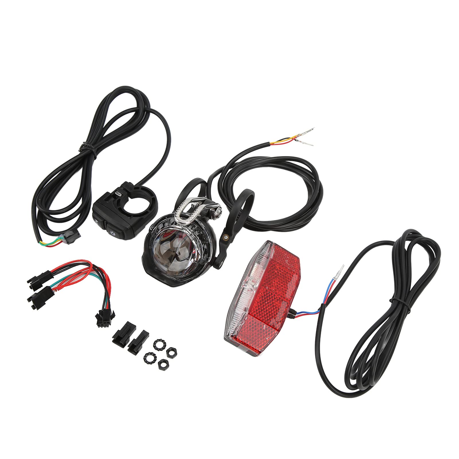 BuyWeek Electric Bike Front & Rear Light Kit - 4 LED Super Bright Headlight & Taillight Set for Night Riding Safety - Perfect for Commuting, Mountain Biking & Urban Cycling