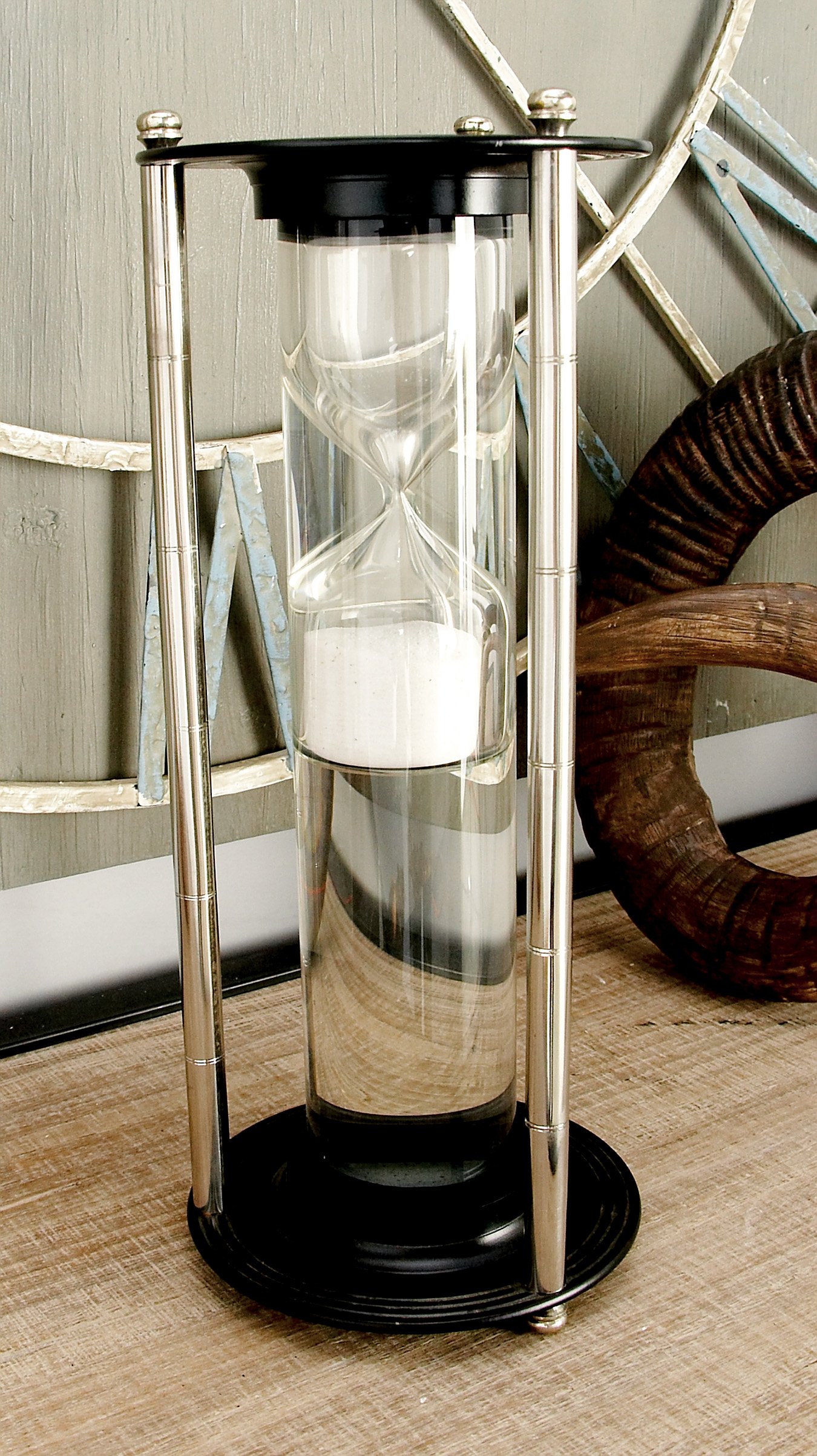 Deco 79 24526 Modern Aluminum & Glass Floating Sand Timer - 3 Minute Hourglass for Home Office Decor, Meditation, Yoga, and Kitchen Timer