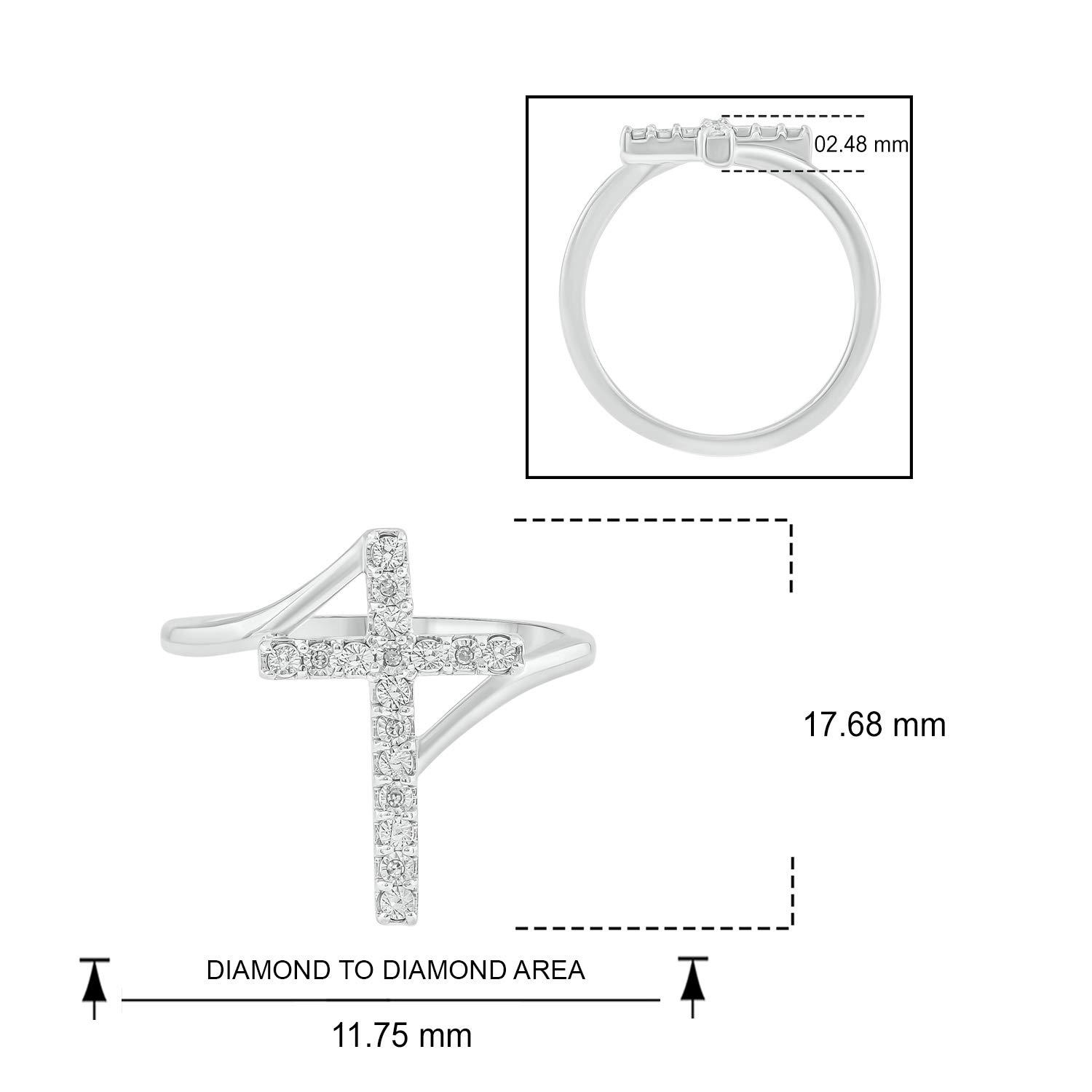 1/20 CT Natural Diamond Cross Ring for Women - Gold Vermeil 925 Sterling Silver Vertical Accent Ring | Elegant Religious Jewelry Gift for Her in White, Yellow or Rose Gold | Perfect for Church, Baptism, Weddings & Special Occasions