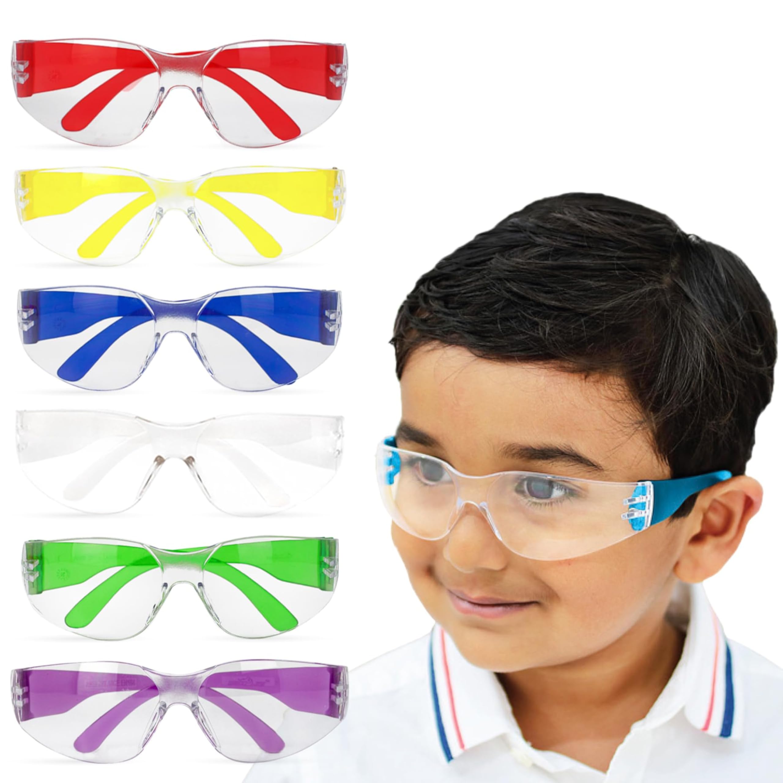 BISON LIFE Kids Safety Glasses - ANSI Z87.1 Certified Protective Eyewear for Children, Bulk Pack of Science Safety Goggles for School Labs, Woodworking, and DIY Projects