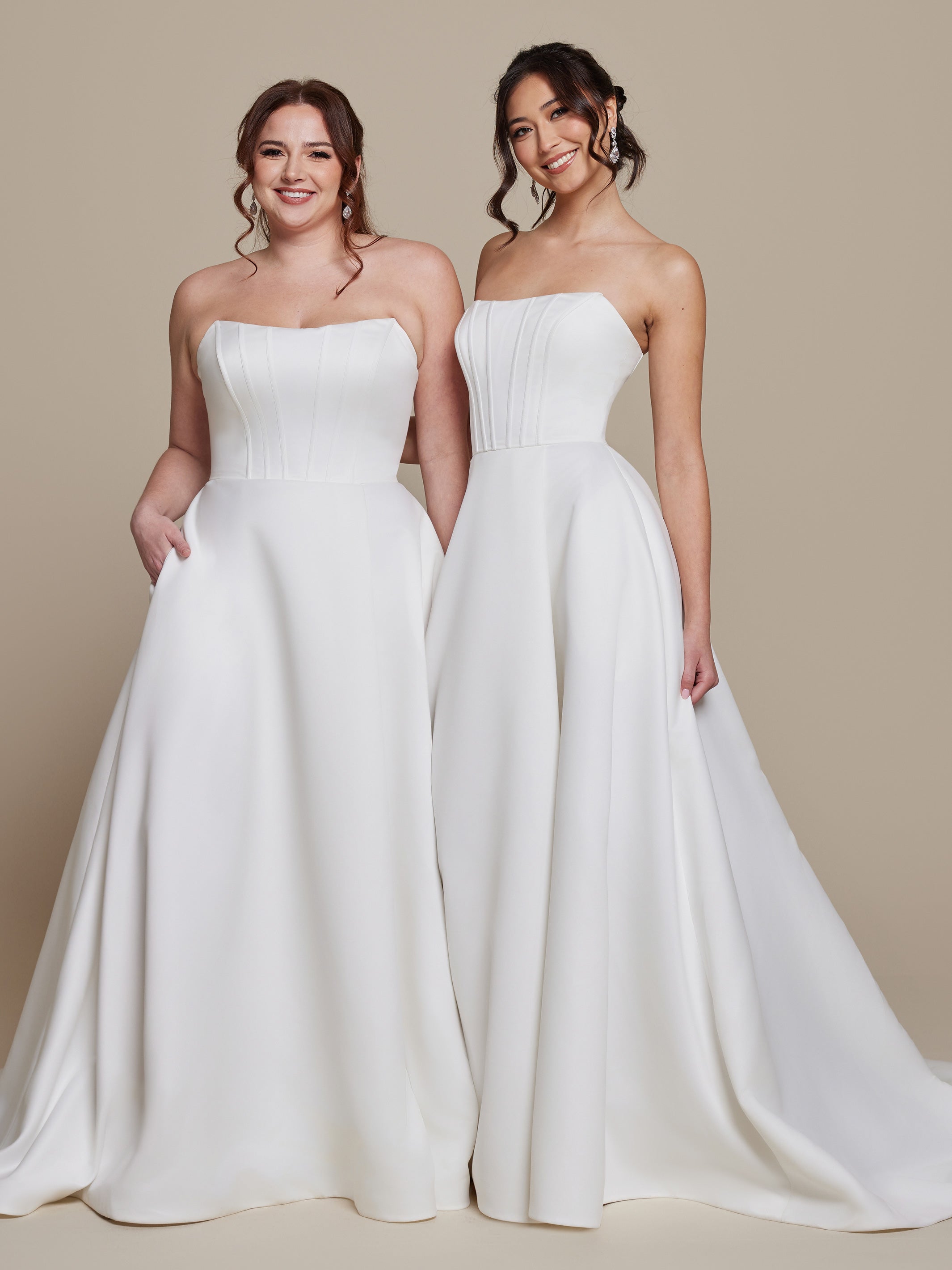 Lyra Satin Wedding Dress with Pockets - Elegant A-Line Bridal Gown for Church Ceremony & Outdoor Photography