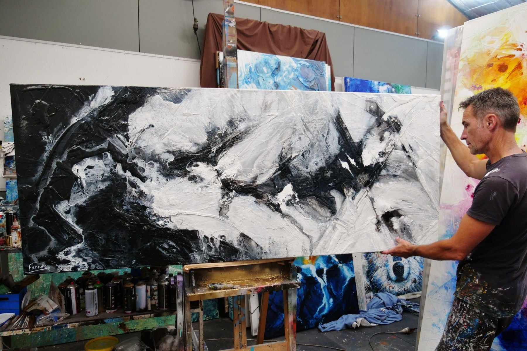 200cm x 80cm Black & White Abstract Textured Canvas Painting - Modern Wall Art for Living Room, Bedroom & Office Decor