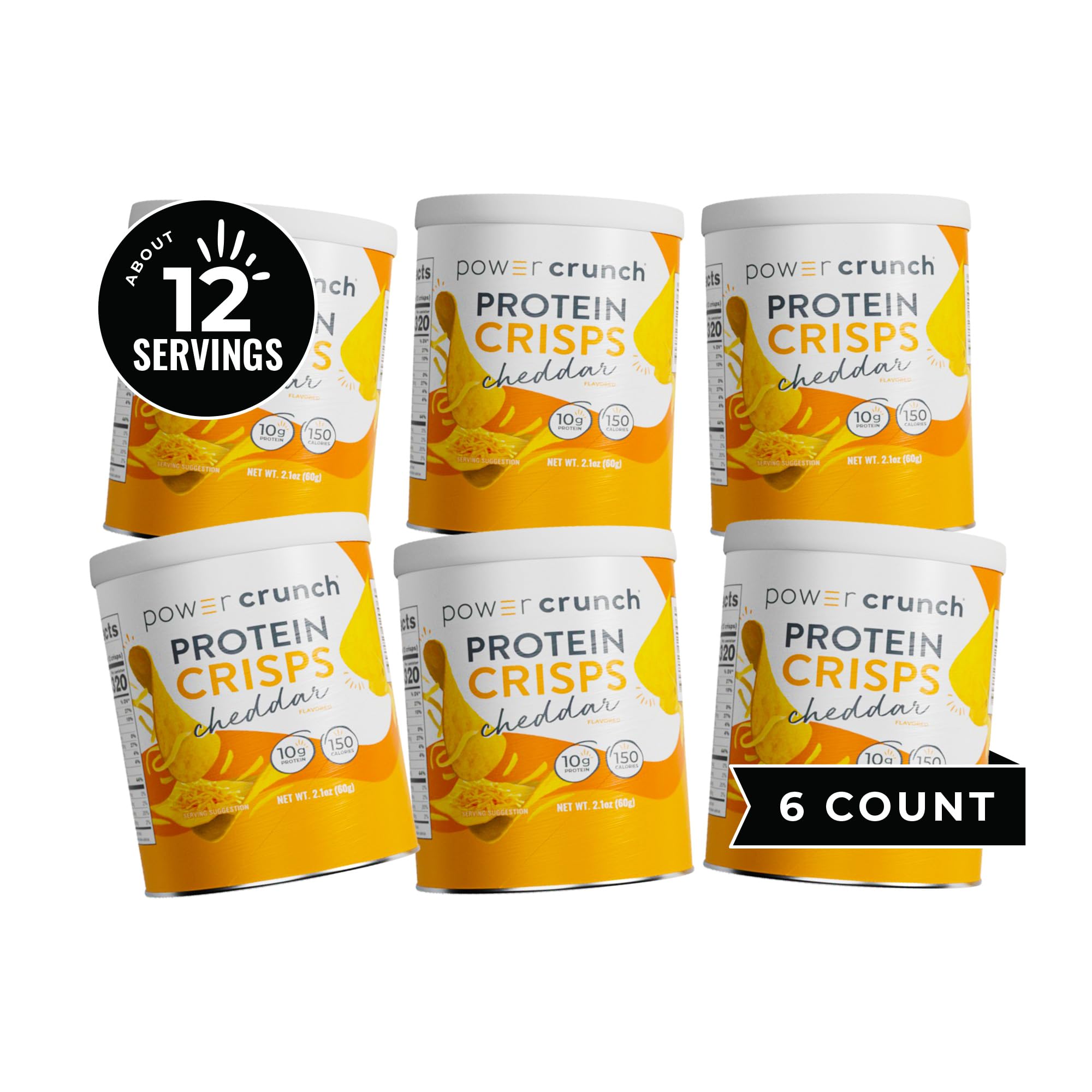 Power Crunch Protein CRISPS - High Protein Potato Style Chips, Cheddar Flavor, 10g Protein per Serving, 1.05oz (6 Pack) | Healthy Snacks for Gym, Workout & Keto Diet