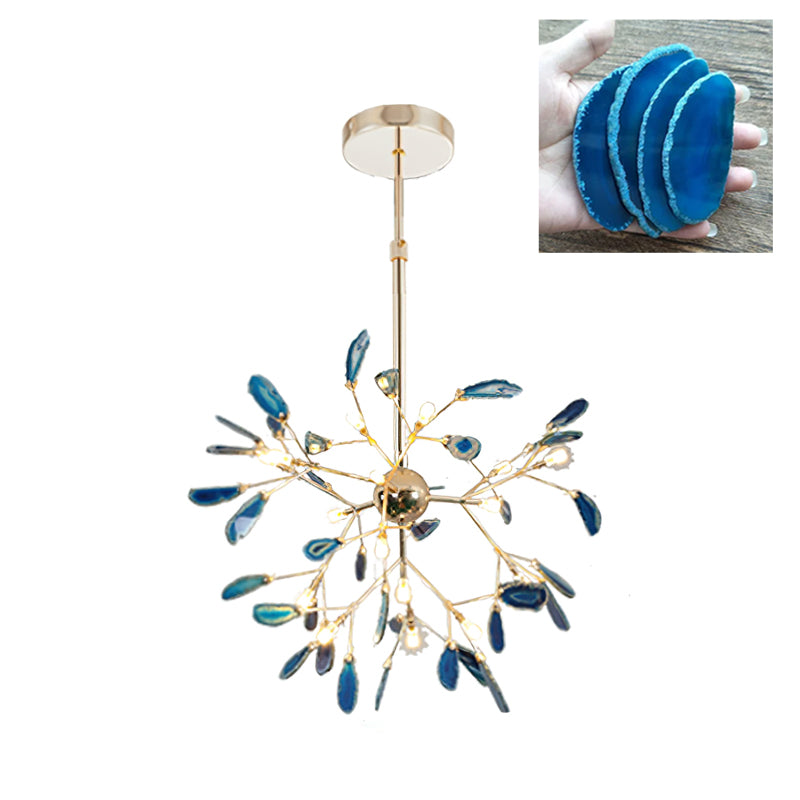 Agate Flake Chandelier - Elegant Natural Stone Crystal Ceiling Light Fixture for Dining Room, Living Room, Bedroom Decor | Modern Luxury Home Lighting