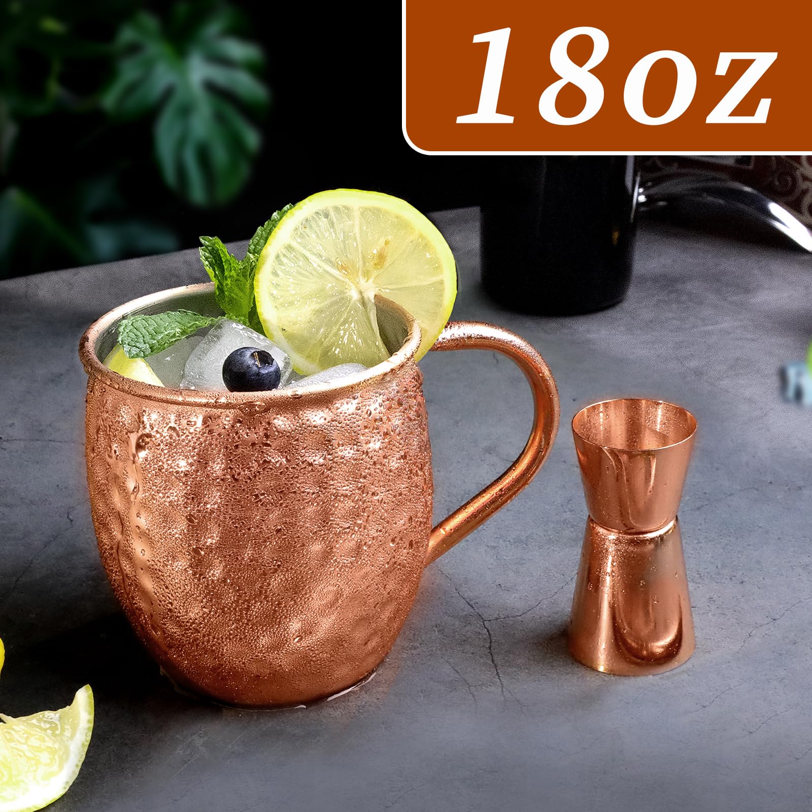 LINALL Moscow Mule Copper Mugs - Set of 2 (18oz) Copper Plated Stainless Steel Cups for Cocktails, Iced Coffee & Cold Beverages - Perfect for Parties, Bars & Home Entertaining