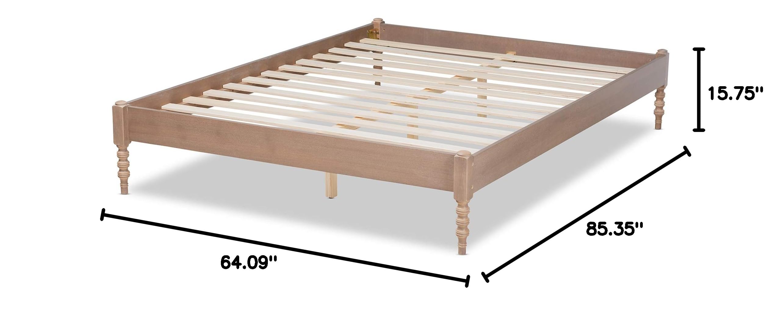 Baxton Studio Queen Size Platform Bed Frame - Antique Oak Finish - Modern Bedroom Furniture for Home Decor & Guest Room Setup