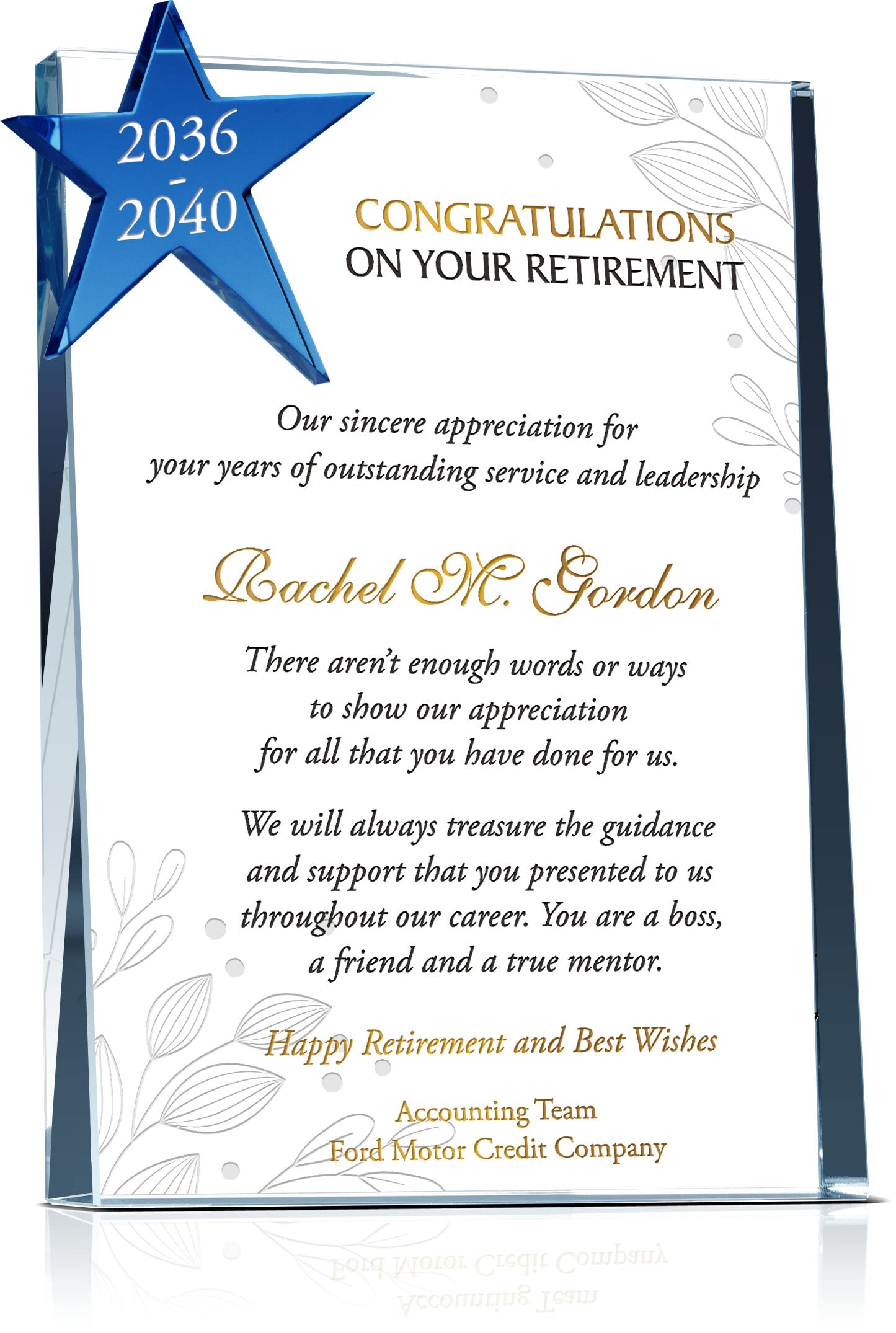 Personalized Crystal Retirement Gift Plaque for Women - Custom Engraved Name & Message - Unique Retirement Present for Female Boss, Manager, Supervisor or Mentor (6.5 Inch) - Perfect Office Farewell Gift, Retirement Party Decoration & Appreciation Keepsake