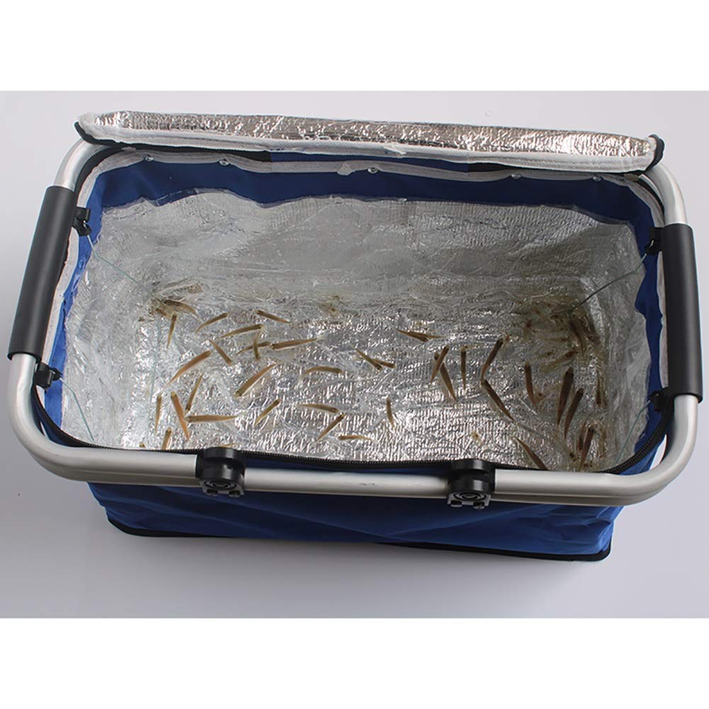 Insulated Lunch Box Organizer - Portable Picnic Basket with Strong Aluminum Frame, Large Foldable Cooler Bag for Outdoor, Camping, Beach & Shopping (Blue)