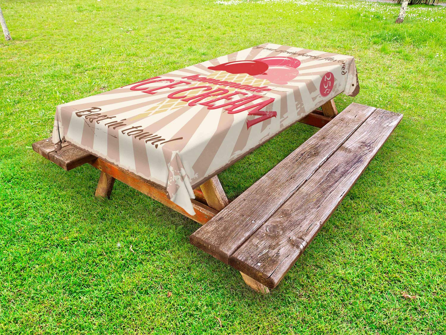 Ambesonne Vintage Ice Cream Print Outdoor Tablecloth - Washable Picnic Table Cover 58