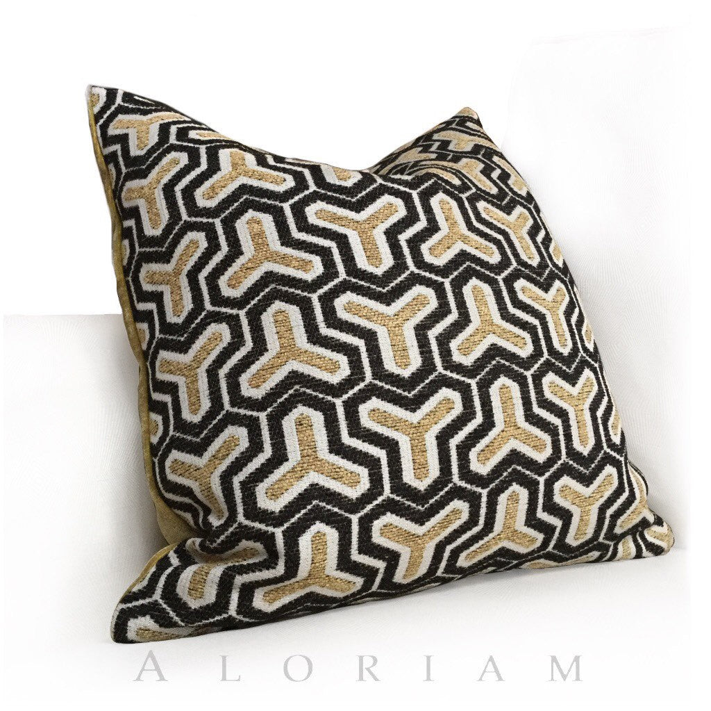 Geometric Pattern Chenille Pillow Cover - Cream Beige Brown Textured Throw Pillow Case for Sofa, Bed, Couch Decor - Home & Living Room Accessories