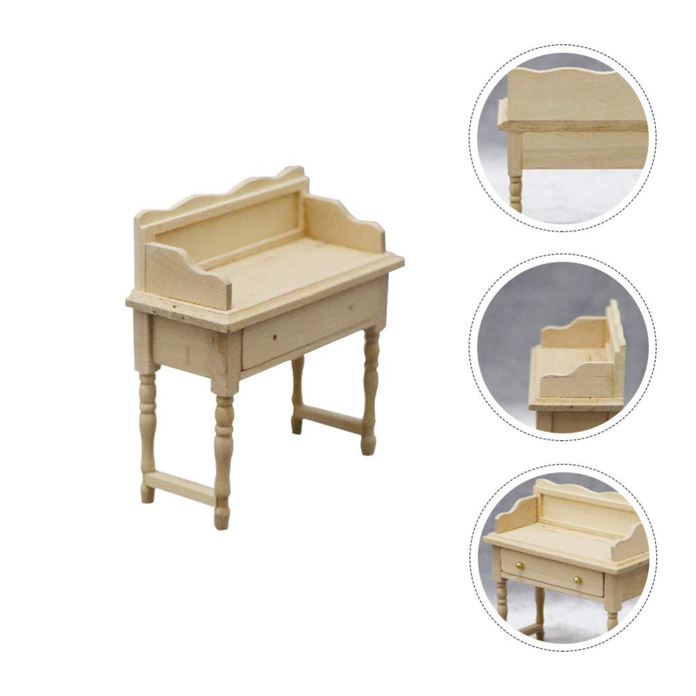 Black Wooden Dollhouse Desk & Vanity Stool - Miniature Kids Furniture for Girls, Model Desk with Mini Chair, Perfect for Dollhouse Decor, Child's Room, and Creative Play Scenes
