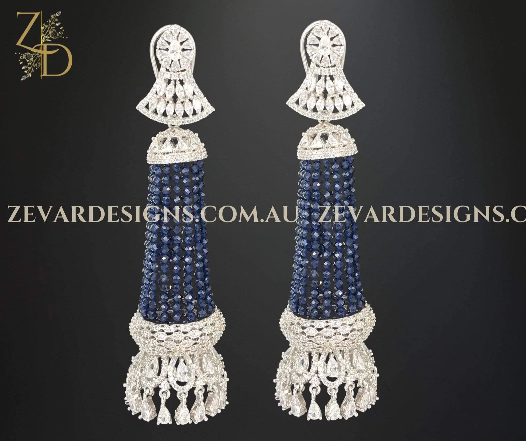 Elegant Silver and Blue Chandelier Earrings for Women - Perfect for Parties, Weddings & Evening Events