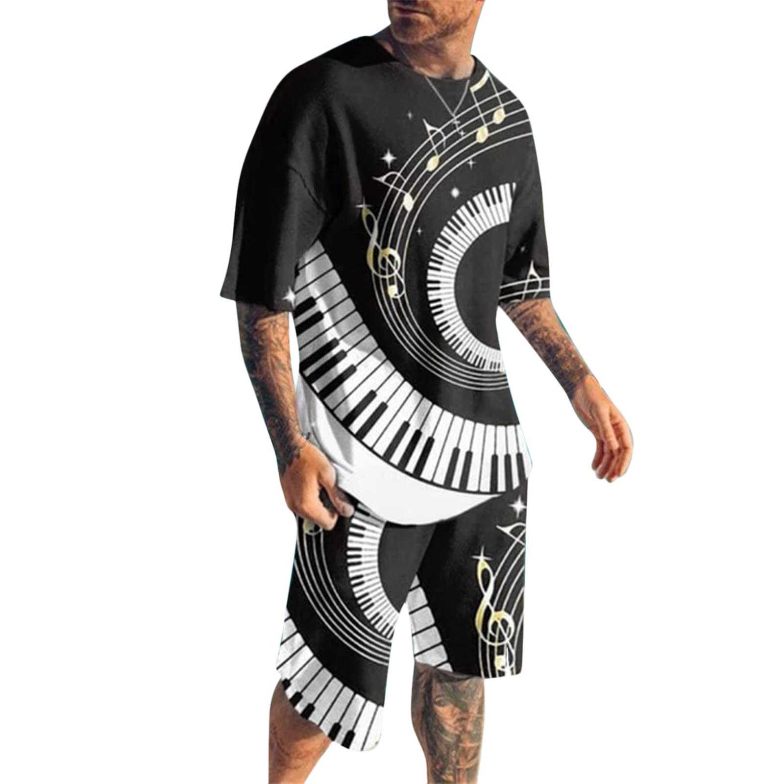 Uoki Men's 2-Piece Jogger Set - Summer Beach Print Short Sleeve Shirt & Casual Pants | Comfortable Lounge Wear for Home, Travel & Outdoor Activities