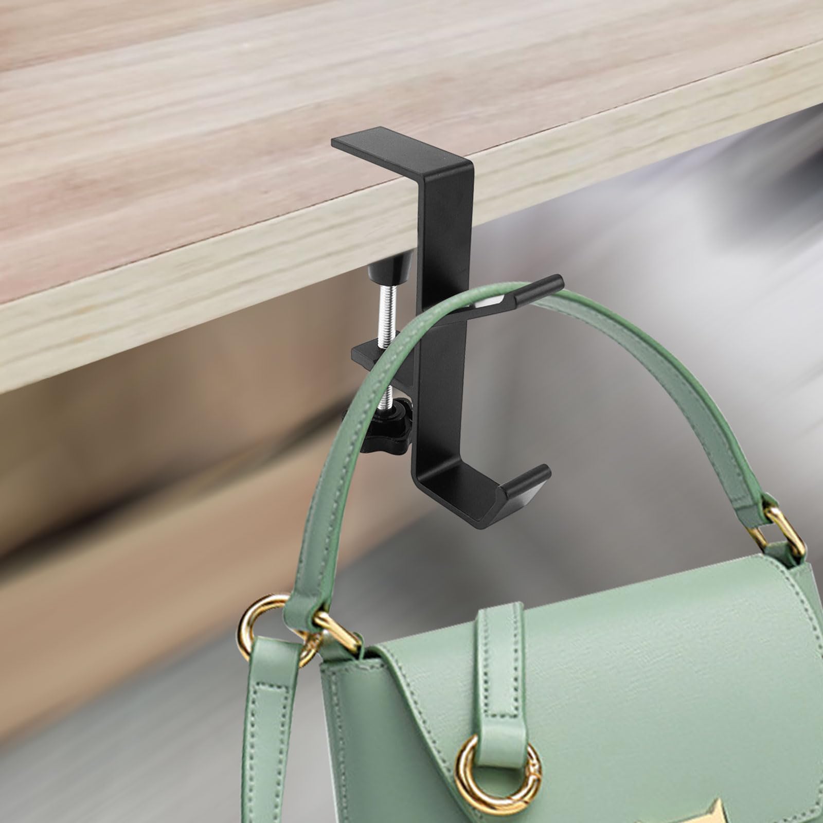 Desk Mount Bag Holder & Headphone Hanger - Space Saving Clamp-On Hook for Backpacks, Purses & Accessories - Perfect for Office, Home Desk & Under Counter Organization (Black)