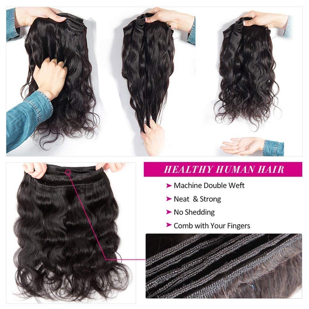 Flady 12A Brazilian Human Hair Bundles - 3 Pcs Body Wave Virgin Hair Extensions (24/26/28 Inch) for Weaving & Styling | Natural Black Color | Perfect for Daily Wear, Parties & Special Occasions