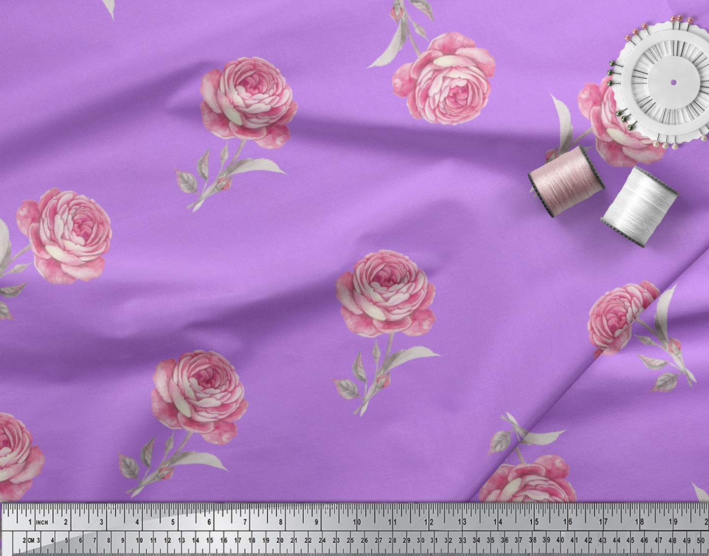 Soimoi Moss Georgette Purple Floral Fabric by The Yard - 42 Inch Wide Grandiflora Roses Printed Fabric for Dresses, Scarves & Home Decor | Elegant Fashion & Upholstery Material