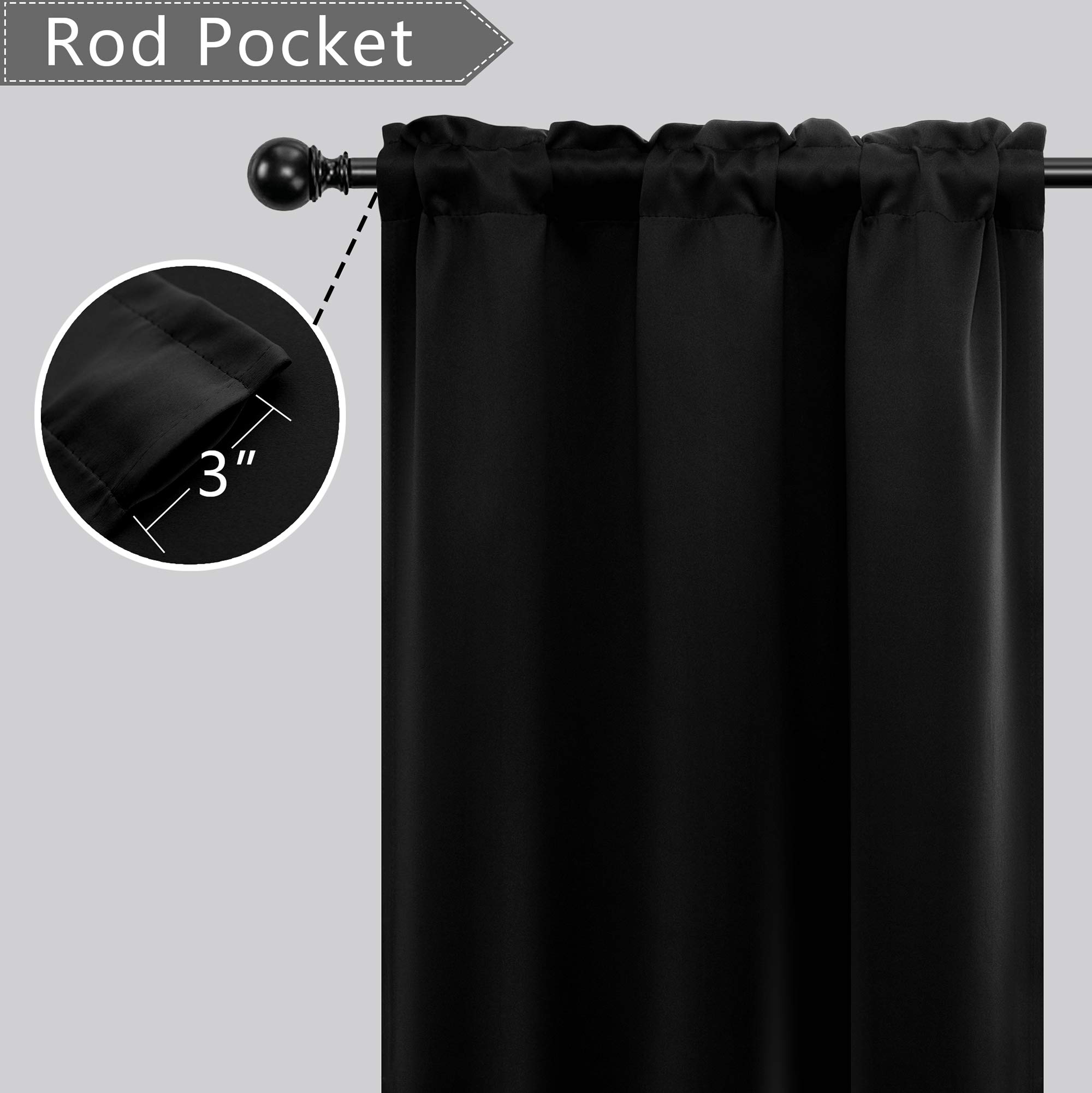 Mrs.Naturall Small Blackout Window Curtains - 24 Inch Length for Basement, RV & Camper Windows - Darkening Privacy Shades for Bedroom, Nursery & Home Decor (Black)