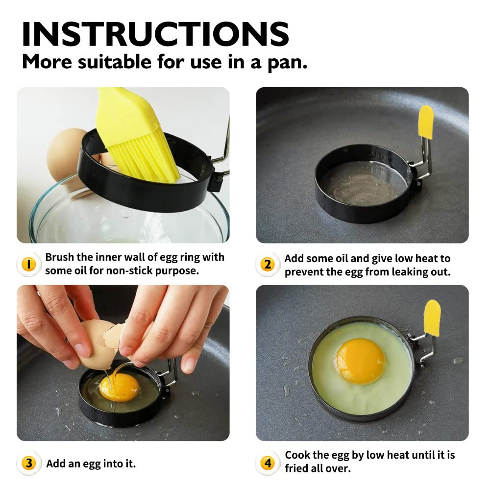 2.9 Inch Nonstick Egg Rings Set of 2 with Silicone Handle - Perfect Round Egg Mold for Frying Eggs, English Muffins, Breakfast Sandwiches - Ideal for Home Kitchen, Camping & Restaurant Cooking