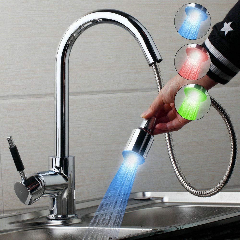 High-Pressure Pull-Out Kitchen Faucet with LED & Spray Function - Chrome Finish Brass Swivel Sink Mixer Tap for Modern Home Kitchen (Ideal for Washing Dishes, Filling Pots & Cleaning Countertops)